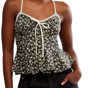 Free People Black and Cream Floral Blouse